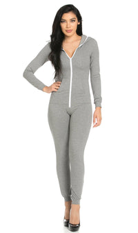 Hooded Zipped Up Jumpsuit Onesie in Gray - SohoGirl.com