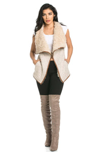 Draped Sleeveless Faux Fur Wool Vest in Tan - SohoGirl.com
