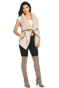 Draped Sleeveless Faux Fur Wool Vest in Tan - SohoGirl.com