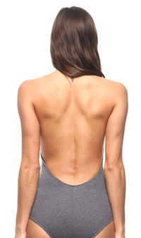 Halter Top Open Back Bodysuit in Gray - SohoGirl.com