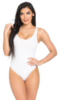 Basic Open Back Thong Bodysuit in White - SohoGirl.com