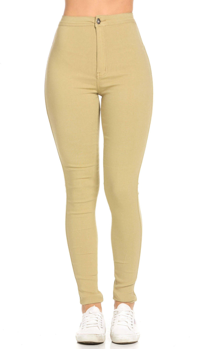 Khaki High Rise Slim Khaki Super High Waisted Skinny Jeans S-3XL –