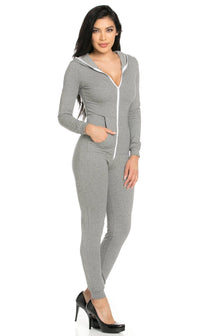 Hooded Zipped Up Jumpsuit Onesie in Gray - SohoGirl.com