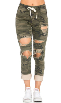 Destroyed and Cuffed Jogger Pants in Camouflage - SohoGirl.com