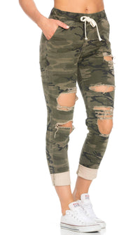 Destroyed and Cuffed Jogger Pants in Camouflage - SohoGirl.com