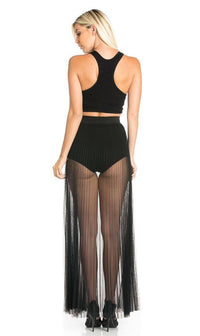 Pleated High Waisted Sheer Maxi Skirt in Black - SohoGirl.com