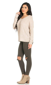 High Waisted Ripped Knee Skinny Jeans in Olive - SohoGirl.com
