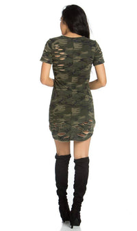 Distressed Camouflage Shirt Dress - SohoGirl.com