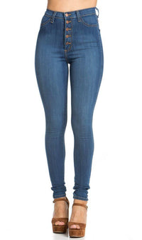 5-Button High Waisted Skinny Jeans- Blue - SohoGirl.com