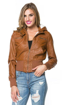 Faux Fur Lined Hooded Bomber Jacket in Tan (Plus Sizes Available) - SohoGirl.com