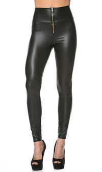 Zipped High Waisted Faux Leather Leggings in Black - SohoGirl.com