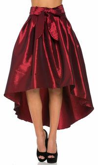 Burgundy Pleated High-Low Taffeta Midi-Skirt - SohoGirl.com