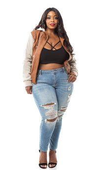 Leather Moto Jacket with Sweater insert in Tan (Plus Sizes Available) - SohoGirl.com