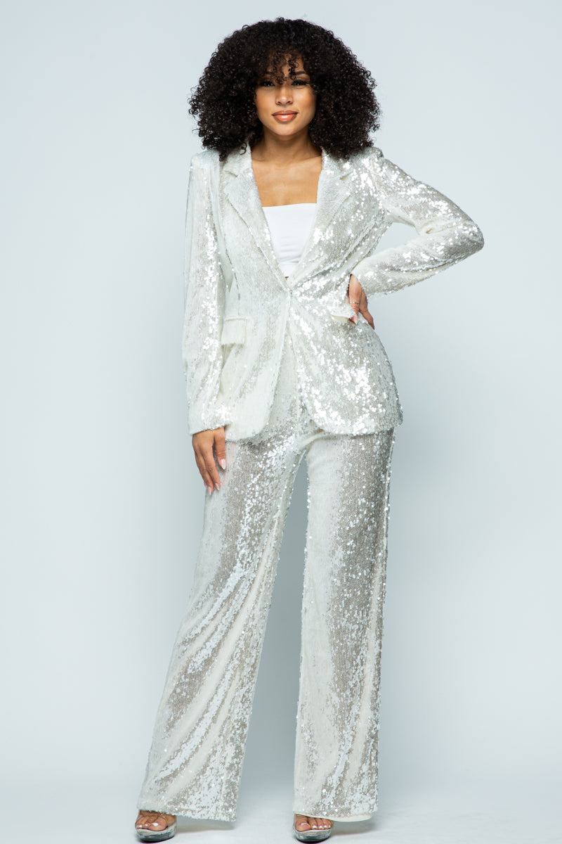 HR LUX 2PC SEQUIN SUIT SET - WHITE – SohoGirl.com