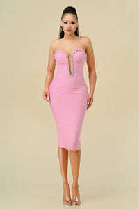 SNG SWEETHEART CRYSTAL EMBELLISHED MIDI DRESS - PINK