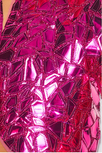 TOO CHIC FOR YOU SHINY METALLIC PATCH WORK JACKET - FUCHSIA