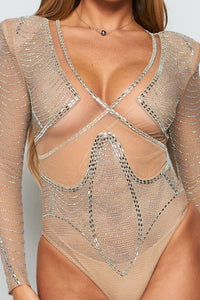 BNJ RHINESTONE FISHNET BODYSUIT- NUDE