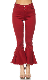 Red High Waisted Denim Flared Bell Bottom Pants - SohoGirl.com