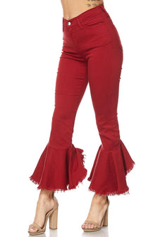 Red High Waisted Denim Flared Bell Bottom Pants - SohoGirl.com