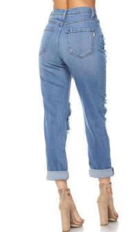 Vibrant High Waisted Distressed Mom Jeans - SohoGirl.com