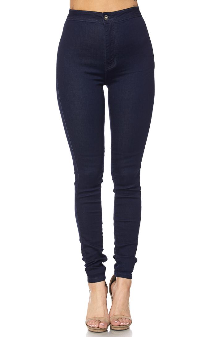 Super High Waisted Stretchy Skinny Jeans - Navy Blue Denim – SohoGirl.com