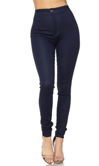 Super High Waisted Stretchy Skinny Jeans - Navy Blue Denim - SohoGirl.com