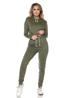 Crop Hoodie and High Waisted Joggers - Olive - SohoGirl.com