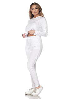 Crop Hoodie and High Waisted Joggers - White - SohoGirl.com