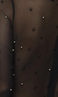Long Sleeve Pearl Mesh Jumpsuit in Black - SohoGirl.com