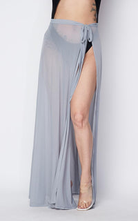 Sheer Tie Waist Side Slit Maxi Skirt - Gray - SohoGirl.com