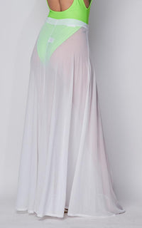 Sheer Tie Waist Side Slit Maxi Skirt - White - SohoGirl.com
