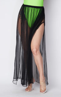 Pleated Double Slit Sheer Maxi Skirt - Black - SohoGirl.com