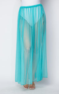 Pleated Double Slit Sheer Maxi Skirt - Aqua Blue - SohoGirl.com