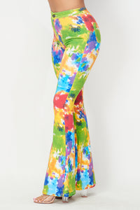 Super High Waisted Stretchy Bell Bottoms - Yellow Green Tie Dye - SohoGirl.com