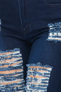 Super High Waisted Distressed Flare Jeans - Dark Denim - SohoGirl.com