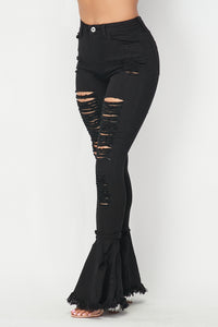 Super High Waisted Distressed Flare Jeans - Black - SohoGirl.com