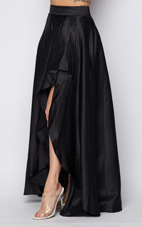 Satin Asymmetrical High-Low Maxi Skirt - Black - SohoGirl.com