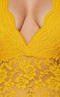 Scalloped Floral Lace Bodysuit - Mustard Yellow - SohoGirl.com