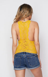 Scalloped Floral Lace Bodysuit - Mustard Yellow - SohoGirl.com