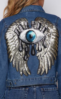 Evil Eye Sequin Patch Denim Jacket - SohoGirl.com