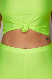 Neon Green Nylon Front Tie Top and Leggings Set - SohoGirl.com