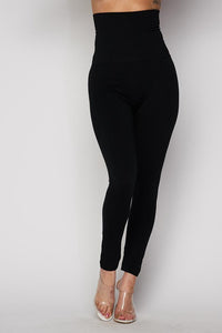 Tummy Tuck High Waisted Fleece Lined Leggings - Black - SohoGirl.com