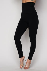Tummy Tuck High Waisted Fleece Lined Leggings - Black - SohoGirl.com