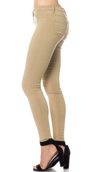 Low Rise Stretchy Skinny Jeans in Khaki - SohoGirl.com