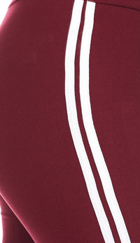 Burgundy Microfiber Striped High Waisted Leggings - SohoGirl.com