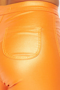 Super High Waisted Faux Leather Stretchy Skinny Jeans- Metallic Orange - SohoGirl.com
