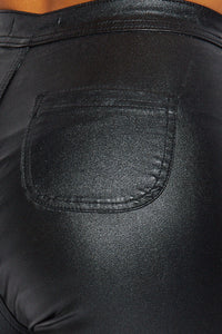 Super High Waisted Faux Leather Stretchy Skinny Jeans - Black Glitter - SohoGirl.com