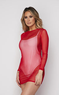 Red Long Sleeve Mesh Cover Up - SohoGirl.com