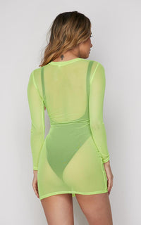 Neon Green Long Sleeve Mesh Cover Up - SohoGirl.com