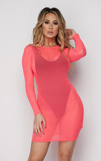 Neon Pink Long Sleeve Mesh Cover Up - SohoGirl.com